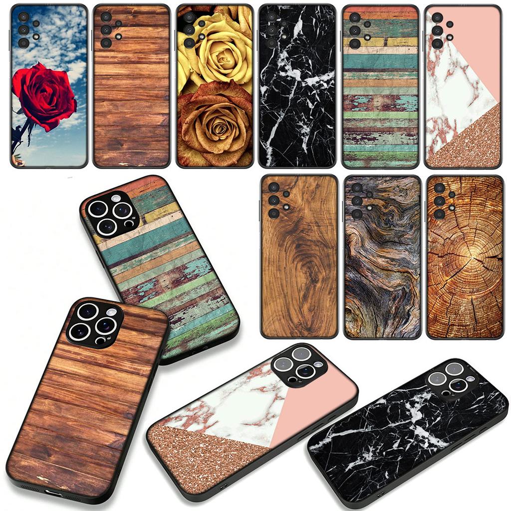 Rose Flower Marble Wood Case for Motorola Moto G54 G05 G24 G67 G55 G75 G85 G15 G57 G86 Power Edge 50 30 Ultra Fusion Neo Pro