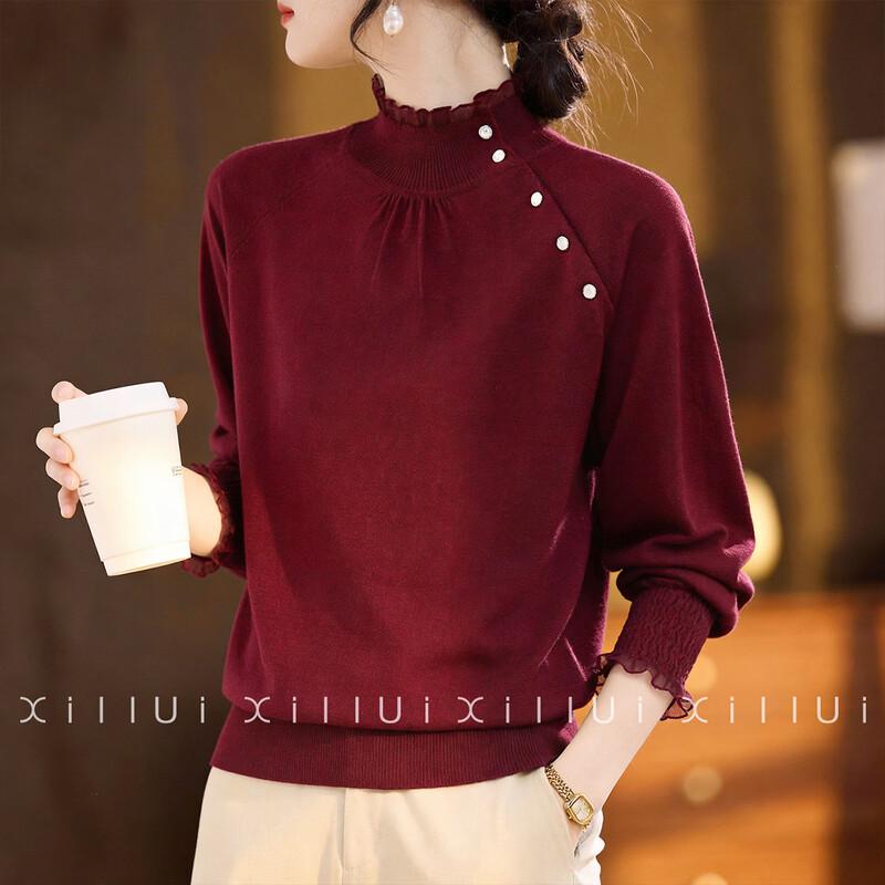 Women s Wool Blend Lace Mock Neck Knit Top XXL
