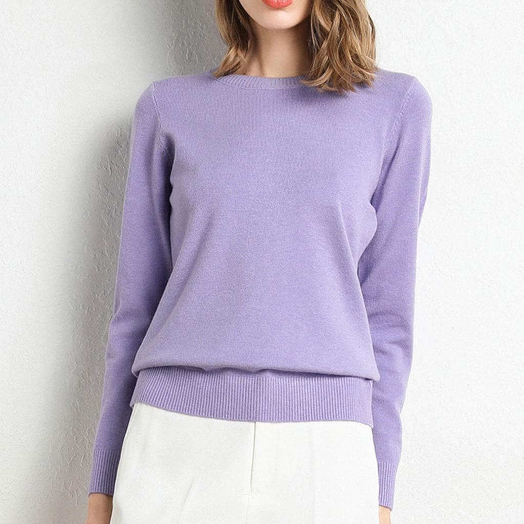 Dámský pletený svetr s dlouhým rukávem a kulatým výstřihem, volný tenký top