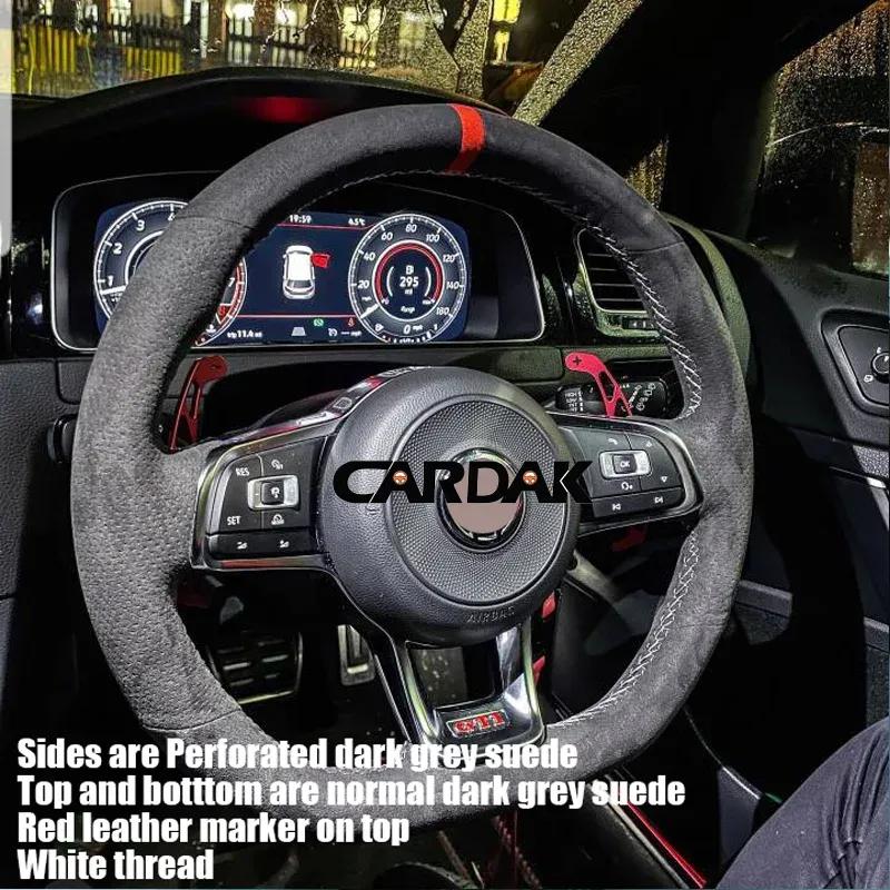 CARDAK Schwarzes Wildleder Leder Auto Lenkradbezug für Volkswagen Golf 7 MK7 GTI R VW Polo Scirocco 2015 2016