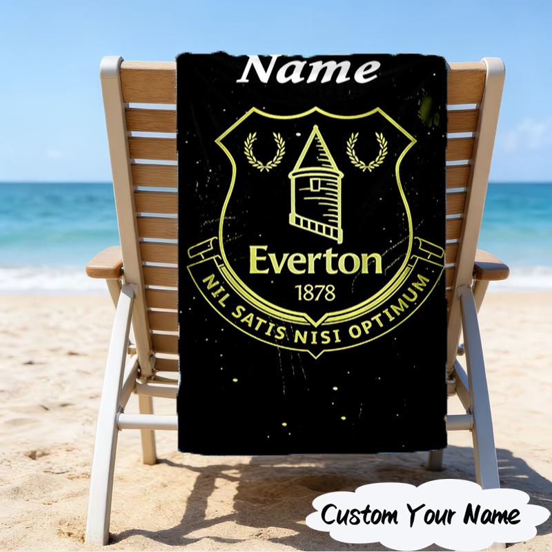 1PC Custom Name Beach Towel Everton Football Crest Beach Towel, Suitable for Camping, Travel, Beach Accessories, Super Absorbent, Family Gift