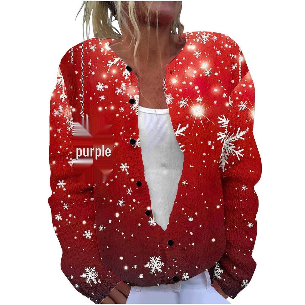New Christmas 3D Print Faux Fur Knit Cardigan Coat