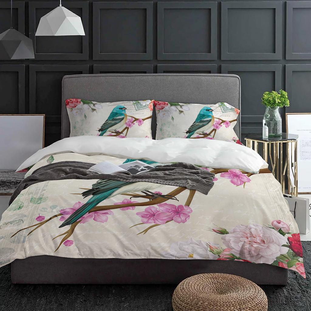 Vintage Flowers Birds Duvet Cover With Pillow Case Custom 3pcs Bedding Set Quilt Cover Double Bed Home Textile