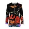 Women's Fashion Spring Loose Casual V Neck Zipper Print Long Sleeve T-Shirt Top