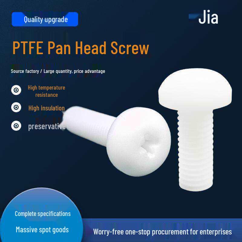 PTFE Phillips Pan Head Screw - Corrosion & High-Temperature Resistant, Semi-Round, Insulating Bolt Custom