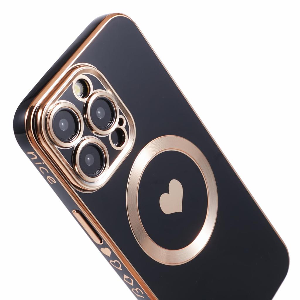 For iPhone 14 Pro Max TPU Case 6D Electroplating Love Heart Cover Compatible with MagSafe