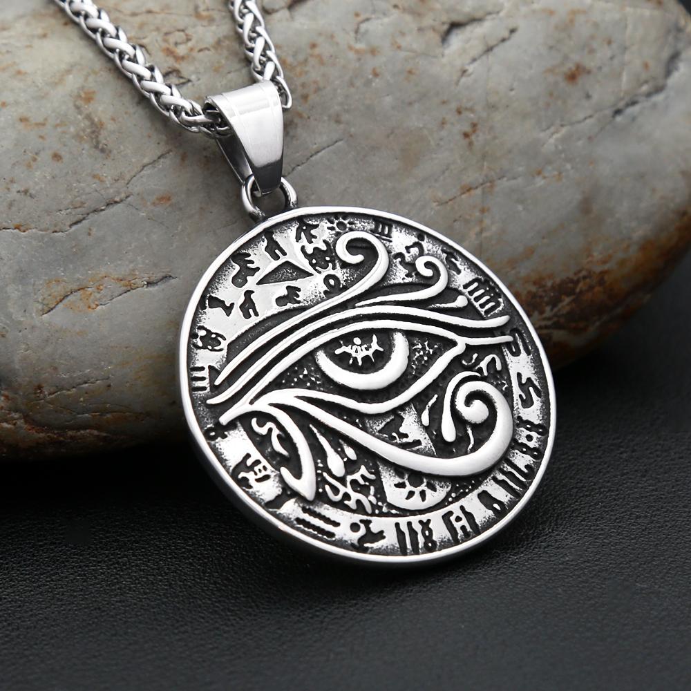 New Classic 316L Stainless Steel Eye of Horus Necklace For Men Women Ancient Egyptian Pharaoh Runes Pendant Amulet Jewelry Gifts