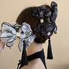 Vintage Lace Bamboo Bow Flower Tassel Grab Clip Chinese Style Back Head Hair Clip