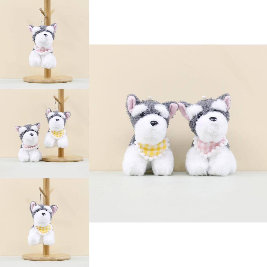 Yellow Bandana Schnauzer Keychain Plush Soft Stuffed Dog Bag Decoration