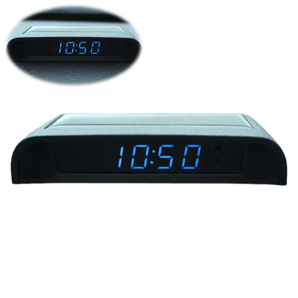 Solar Powered Car Digital Clock, LED LCD Display with Time Date Thermometer, Auto Dashboard Decor