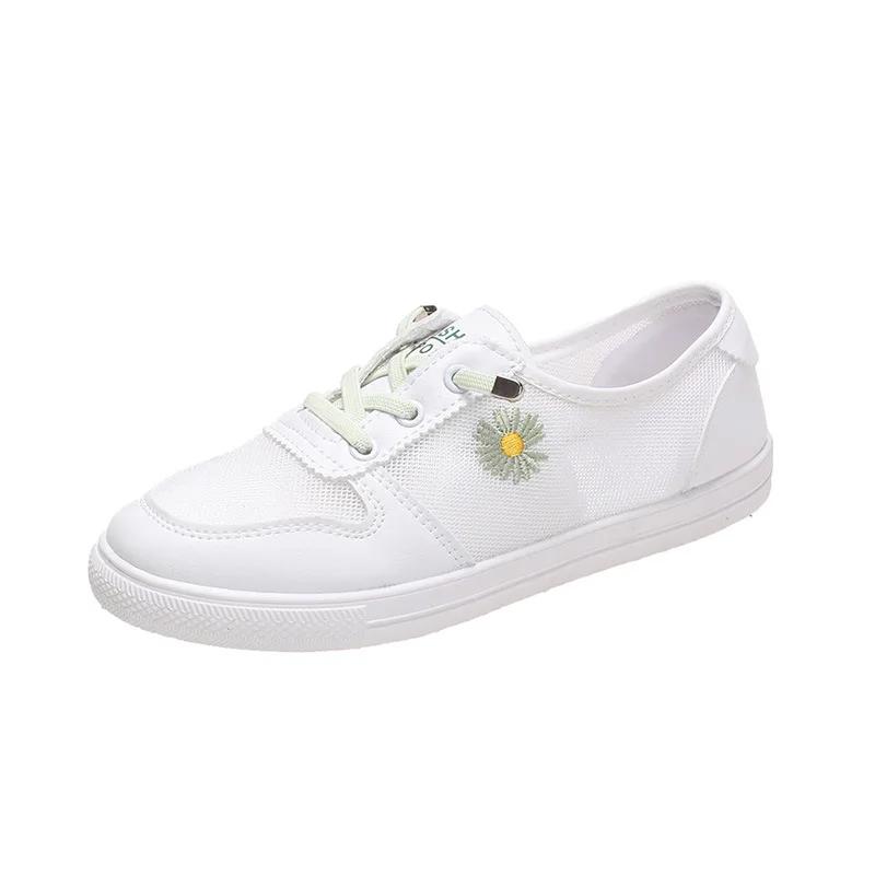Fashion Women Spring Summer Flats Sneakers Mesh Breathable Tennis Casual Light Hollow Lace Up Femininos White Comfort Shoes