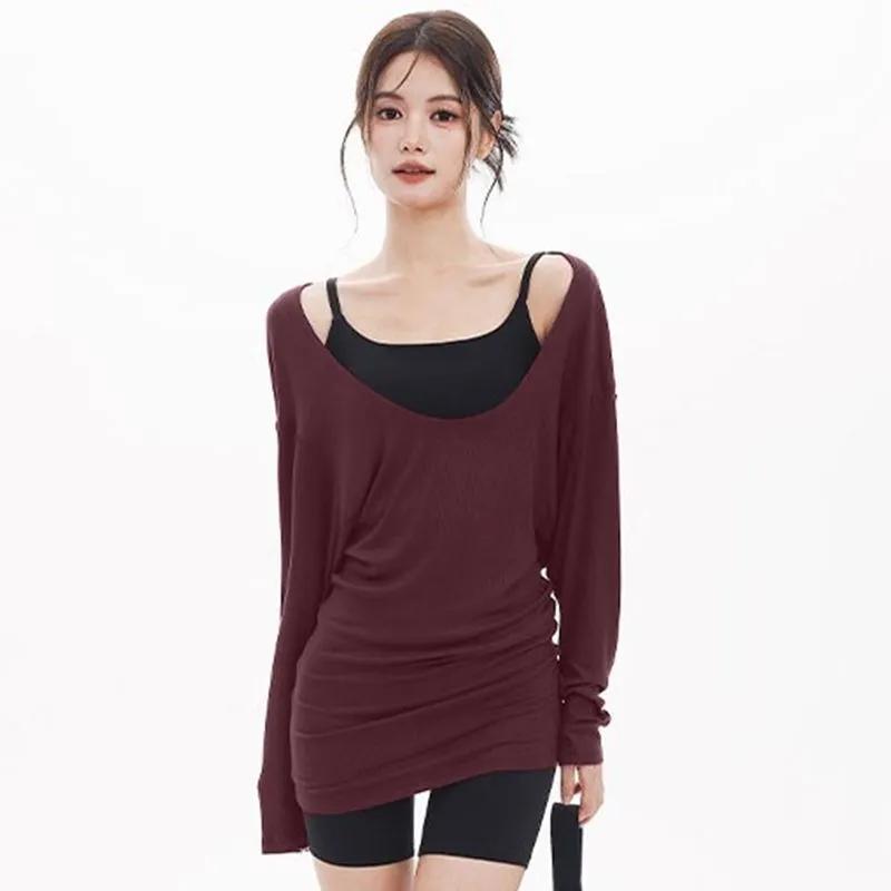 New Style Lazy Style Knitted Sweater for Women Loose Pullover Large U-neck Wide Sleeves Casual Thin Outer Yoga Top