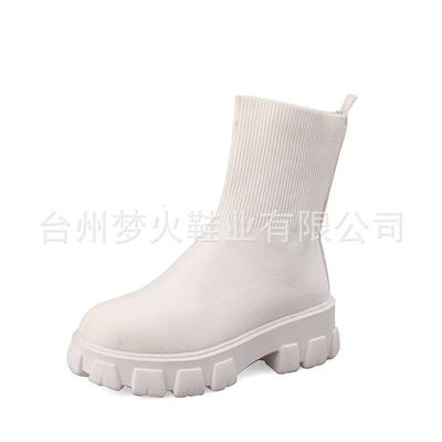 Thick-soled Wedge Heel High Heel Round Head Fly-woven Shoes Women's Fashion Single Shoes Couple Shoes Elastic Boots Martin Boots Socks Boots