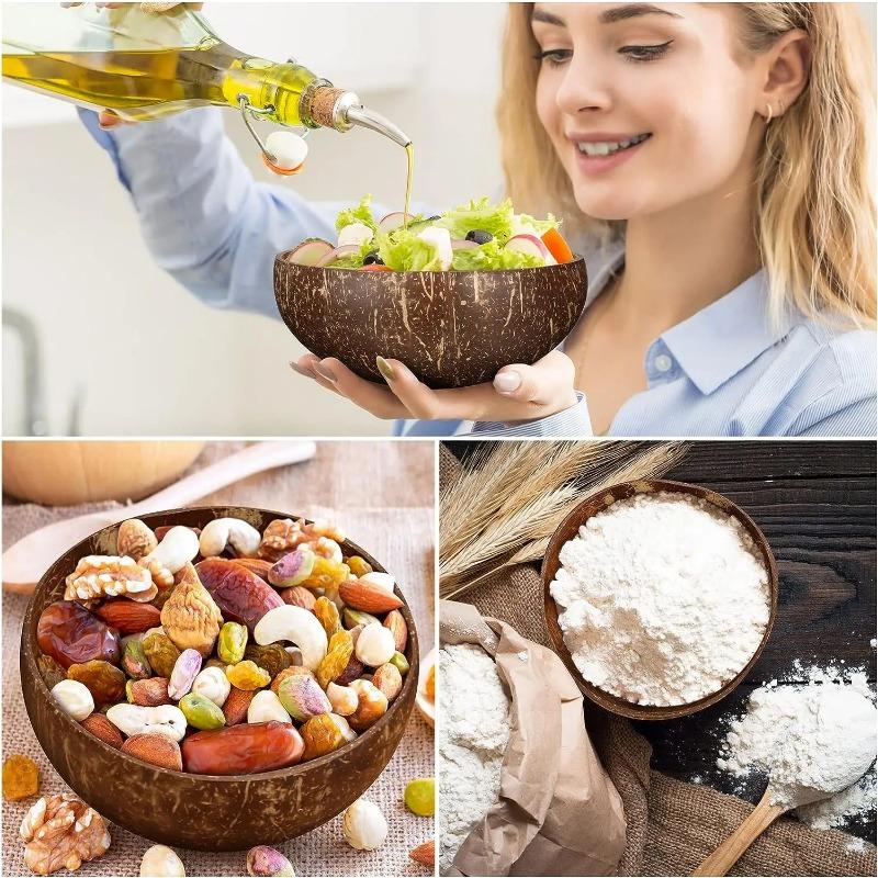 Ciotole di Cocco per Servire Piatti , Insalatiera in Legno , Ciotola Riutilizzabile, Utensili da Portata Ciotole in Guscio di Cocco Naturale.