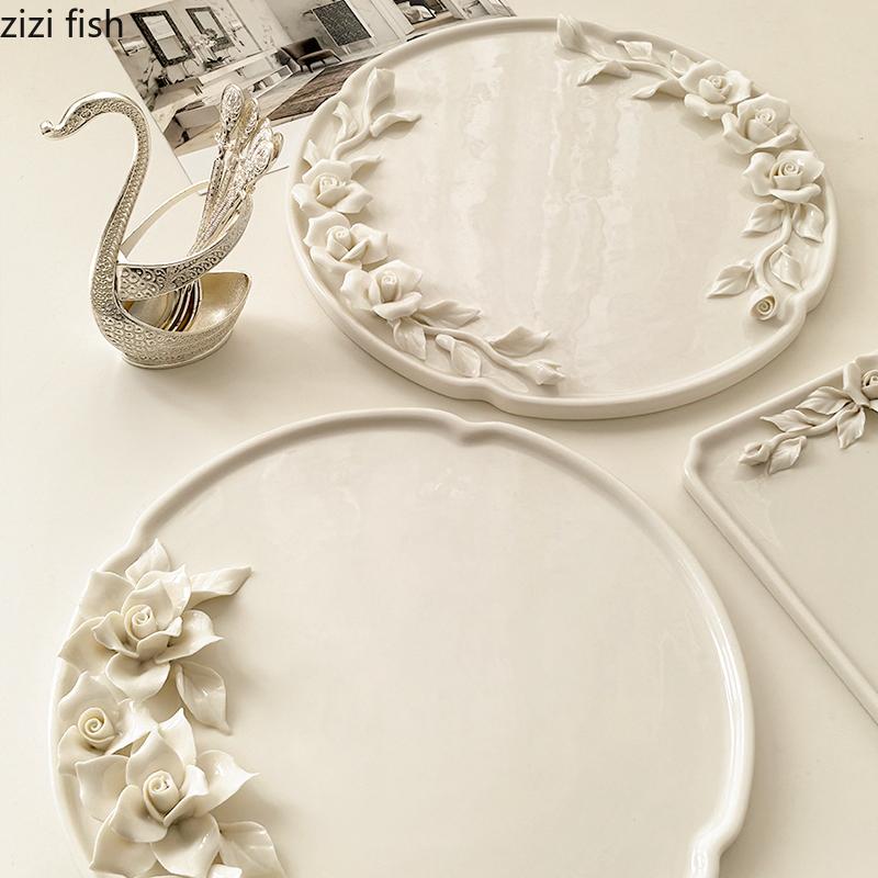 Camellia Ceramic Tableware Hydroponic Vase Ornament High Footed Plate Dining Plates Coffee Cup Storage Jar Show Plate Snack Bowl
