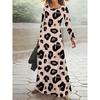 Casual Leopard Print Long Sleeve Dress for Women Round Neck Bodycon Midi Dress Fashion Streetwear Autumn Winter Outfit
