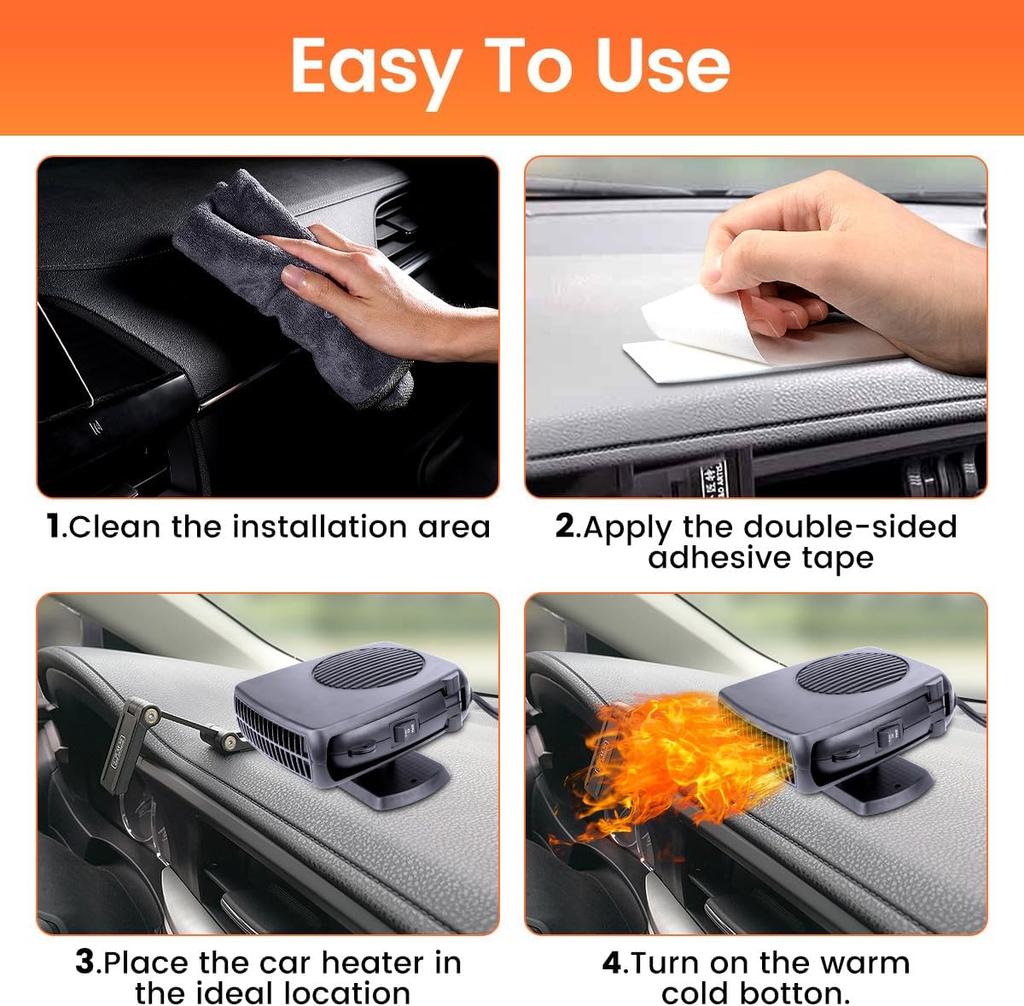 Car Heater Fan 12V 200W Portable Windshield Defogger Defroster Plug-in Cigarette Lighter