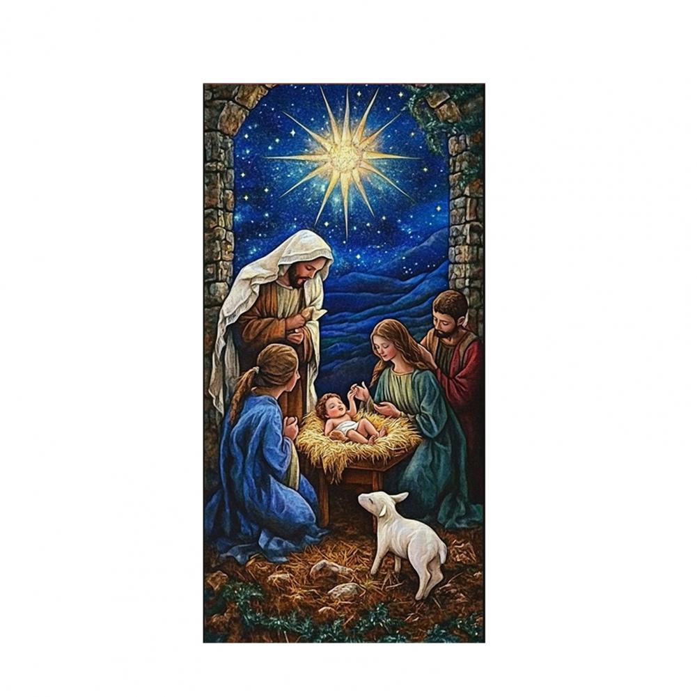 Christmas Decoration Fabric Door Banner Christmas Door Cover Set Nativity Scene Banner Decorations for Holy Night Xmas Door Sign