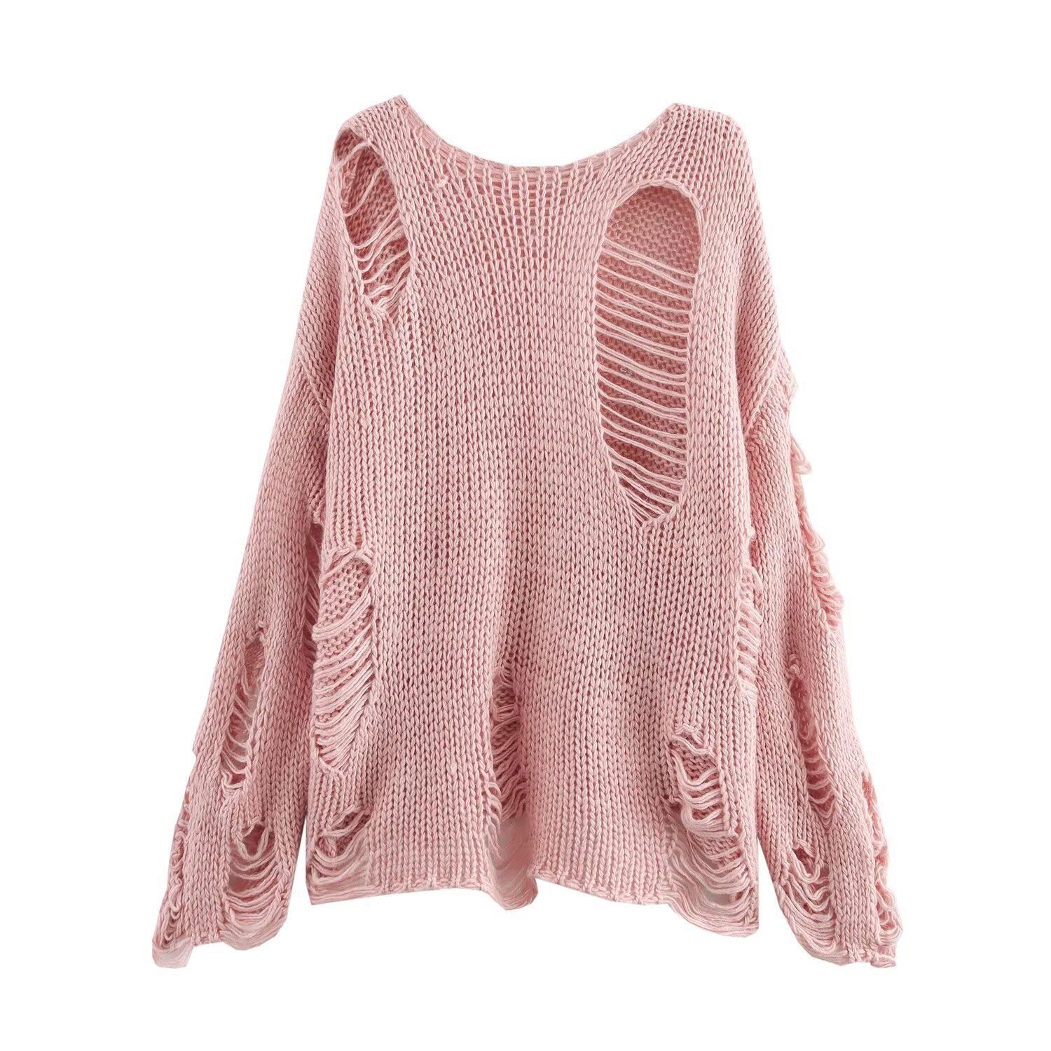 

ZA Женская ажурная трикотажная свободная кофта с длинными рукавами - легкая, стильная солнцезащитная блузка One Size розовый