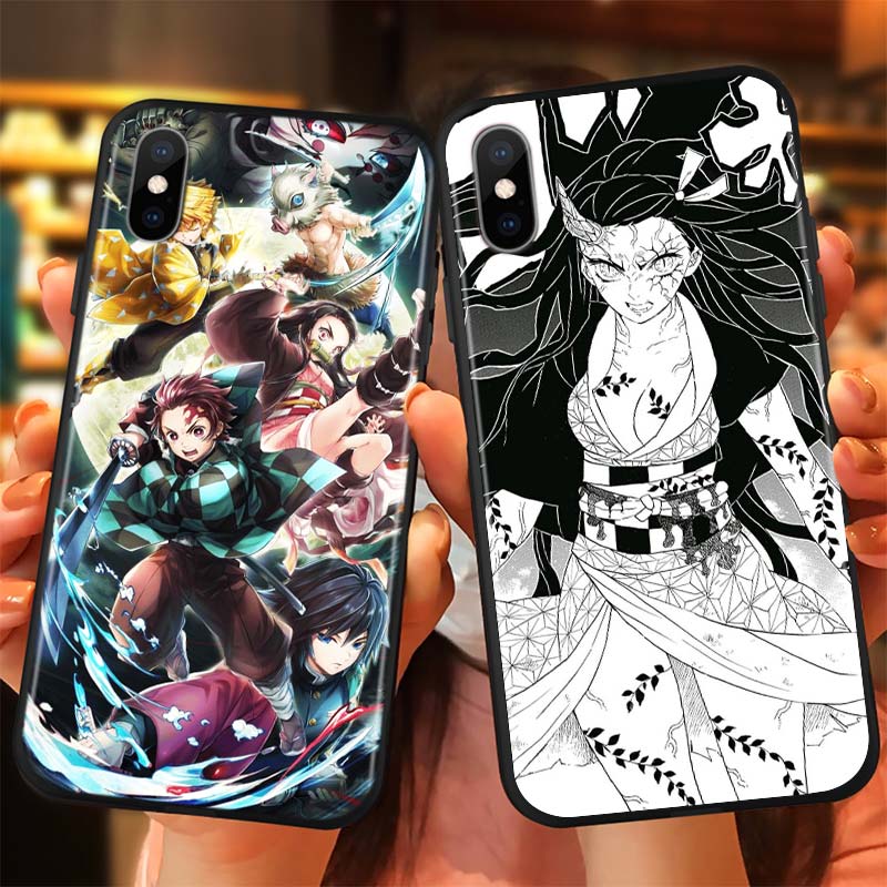 Demon Slayer Anime Etui na telefon Apple iPhone 12 Pro Max Mini 11 Pro XS Max X XR 6S 6 7 8 Plus 5S SE2020 Czarne