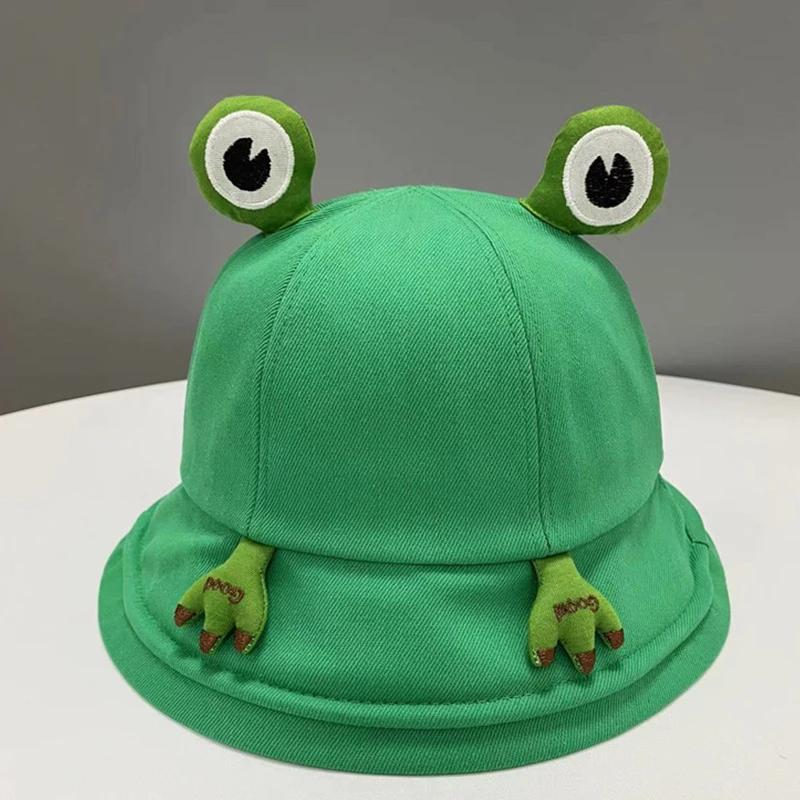 Summer Parent Kid Frog Bucket Hat Outdoor Children's Sunscreen Caps Cartoon Cute Panama Cap Adult Funny Cotton Fisherman Hats