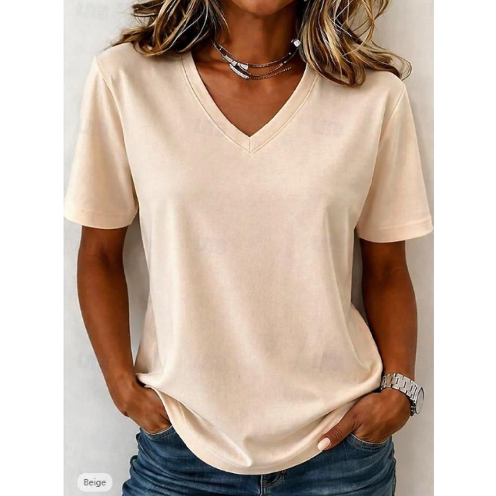 T-shirt estiva da donna Semplice Colore Unico Stampa a Fantasia Manica Corta Magliette Casual Top Stampati