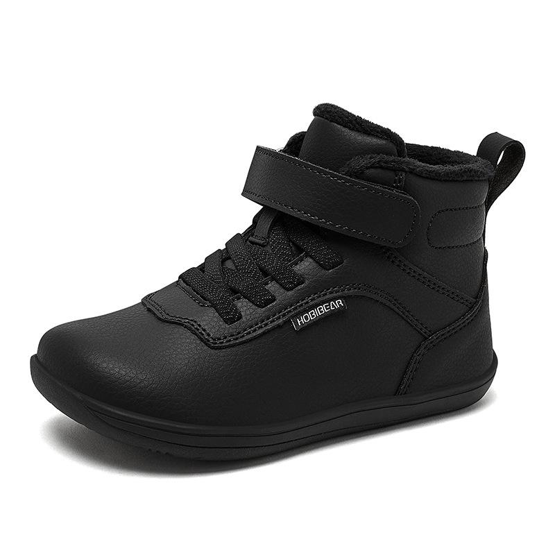 Independent station two cotton winter children's leather boots velvet cotton shoes short boots boys and girls cold walking shoes 2025 direct sales