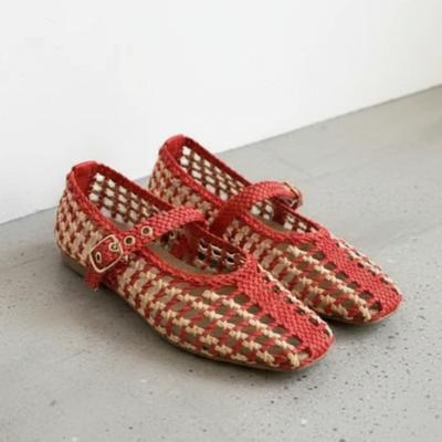 Zapatos Planos Mary Janes Tejidos a Mano para Mujer Transpirables Calados Zapatos de Ballet Colores Mixtos Mocasines Trenzados Sandalias de Verano Cómodas