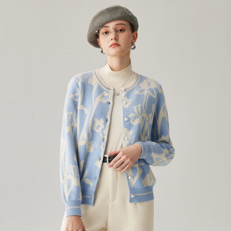 Zhaojun Damen dicker Jacquard Kaschmir Rundhals Cardigan