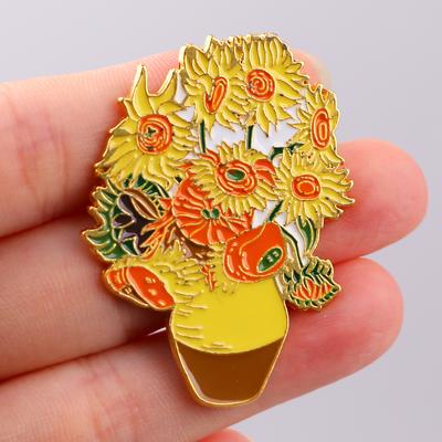 Емалеві значки «Соняшники» Ван Гога, брошки для серфера для дитячого одягу, значки на лацкан для рюкзака, модна металева біжутерія, аксесуари, подарунки