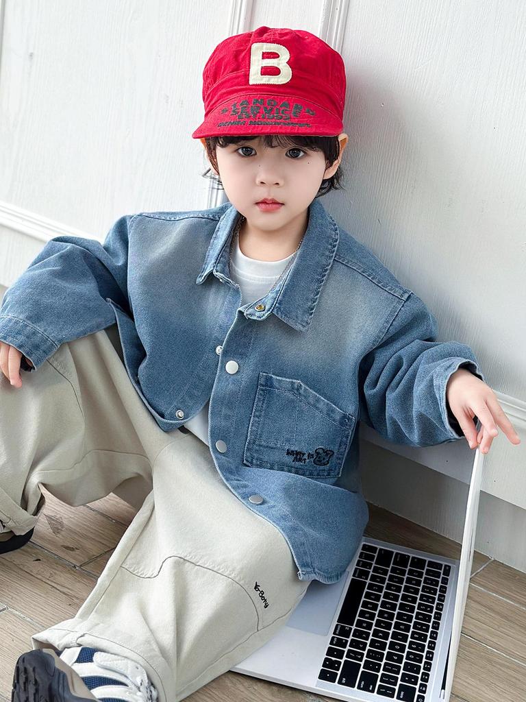 Children's 2026 Boys' Denim Jacket - Korean Style Long Sleeve Retro Lapel, Spring/Autumn Fashion.