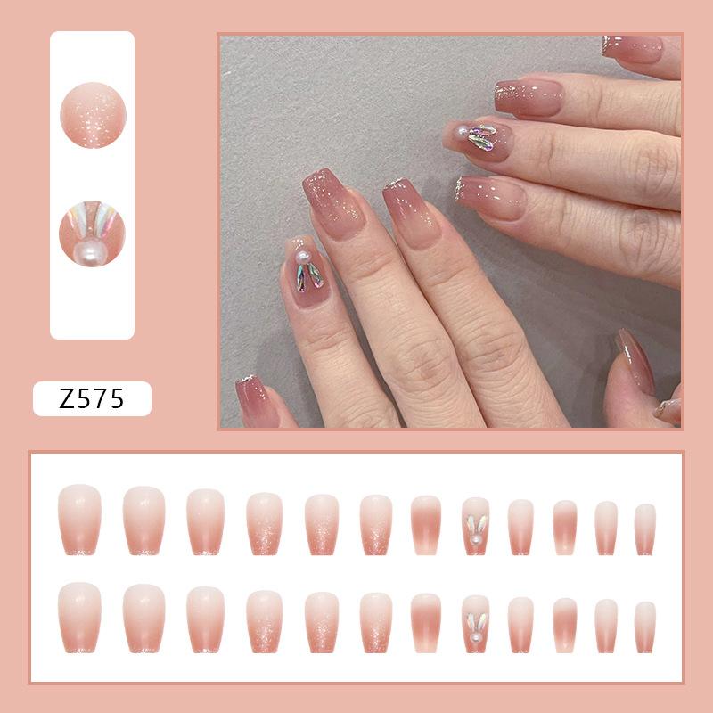 

Cute gradual change glitter French pearl diamond year of the rabbit new wear armor gentle ins wind special nail piece