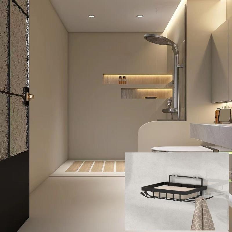 Iron Soap Rack, Punch-Free Soap Box, Bathroom Storage Organizer With Shaver Holder & Shower Hook For Space Saving