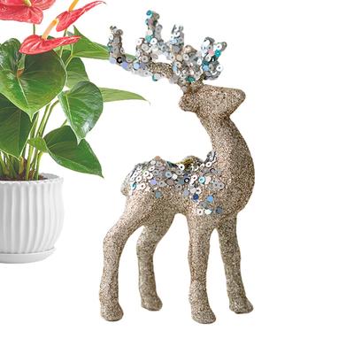 Christmas Reindeer Statue Christmas Glitter Flocked Sculpture Table Decoration Statue Crafts For Collectors Photography Home
