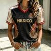 Women's V Neck Short Sleeve Lightweight Top with Soccer Emblem and Geometric Print for Spring Summer Casual Wear