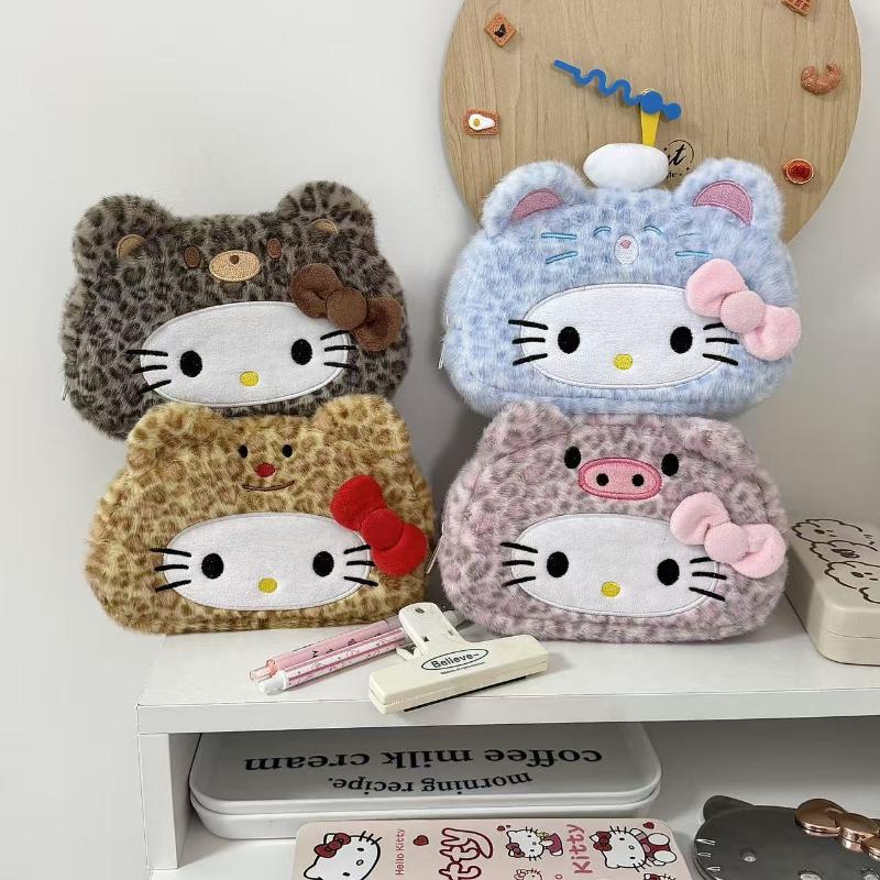 Kawaii Hello Kitty Plush Pencil Case Cartoon Large Capacity Stationery Cosmetics Pencil Pouch Multi-Functional Storage Bag Gift