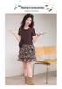 2026 Girls' Leopard Print Two-Piece Set: Short-Sleeved Top & Pleated Skirt