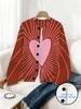 Spring Digital Print Cardigan: Valentine's Day Loose Knit Women's Fashion Top