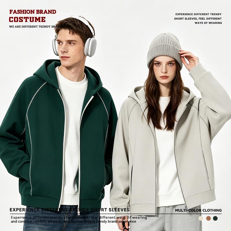 Autumn and winter heavy jelly cotton Hasselblad line hooded zipper jacket design sense air layer sweater women