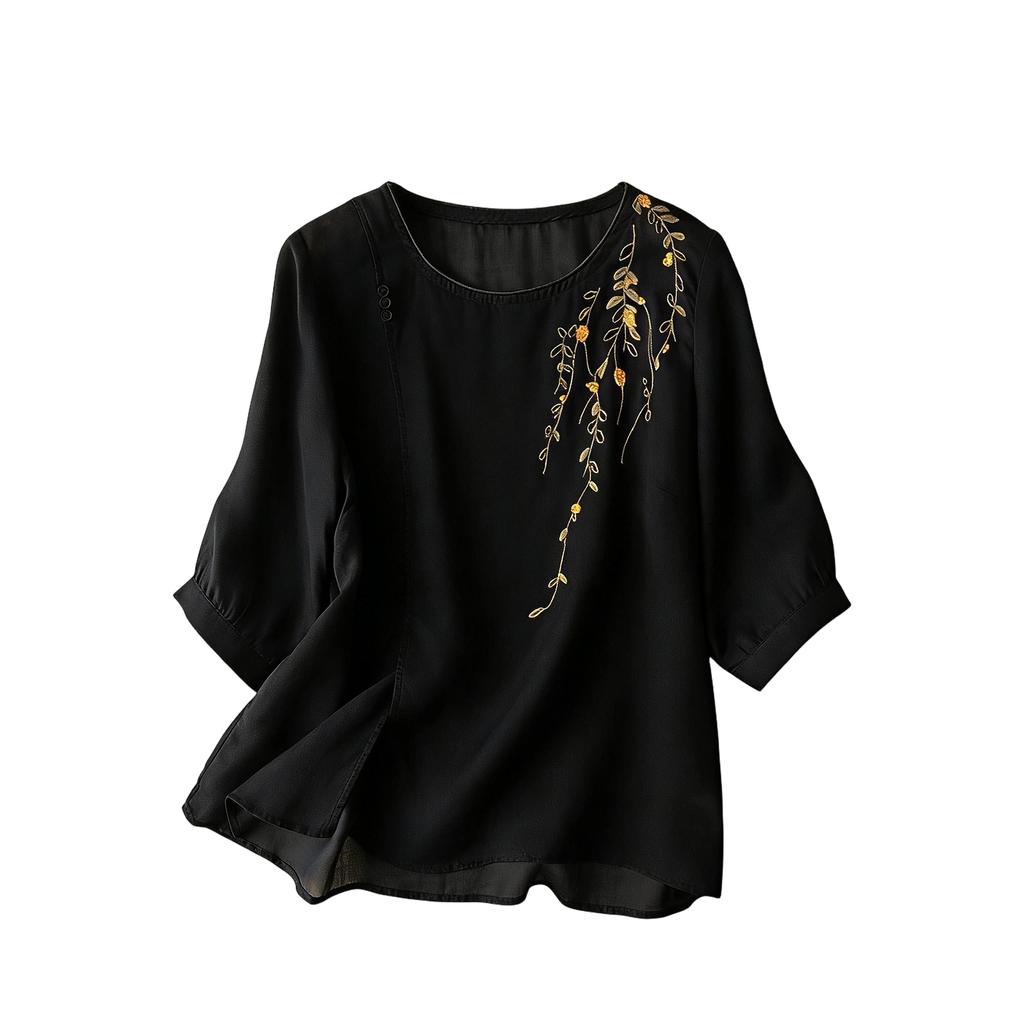 Women's Embroidered Cotton Linen Fashionable Loose Casual Top