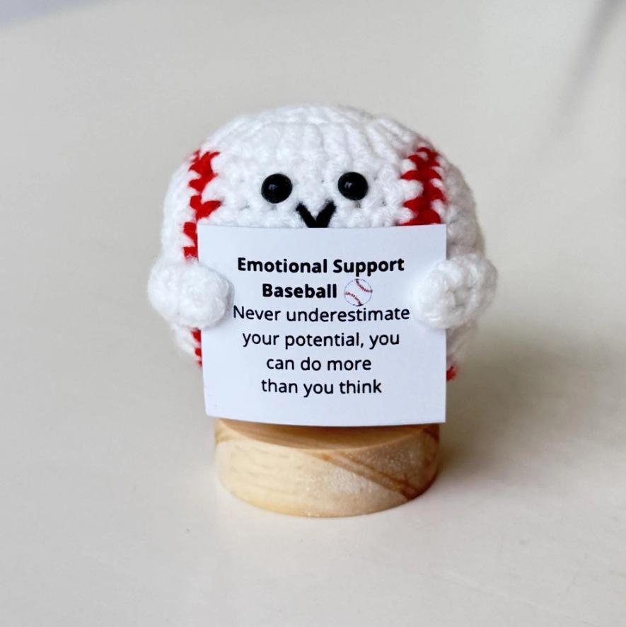Crochet Positive Energy Golf Ball Doll With Card Home Room Decor Handmade Knitted Basketball Desktop Ornament Christmas Gifts