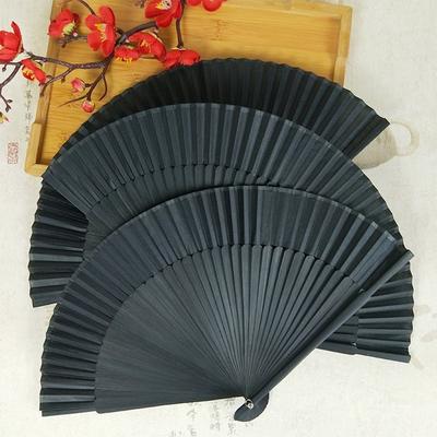 DIY Black Silk Folding Fan Painting Hand Held Fan Gifts Chinese Style Folded Fan