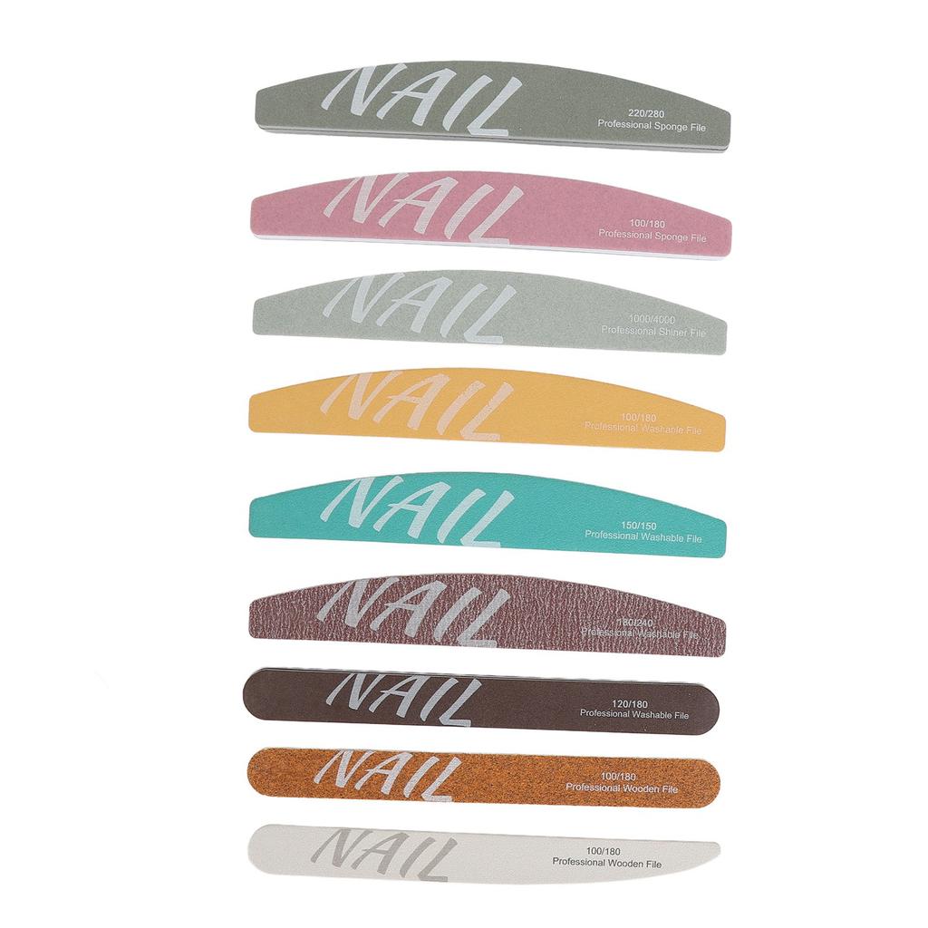 9 Piece Nail File Set Different Shape Professional Manicure Tools Washable Nail Buffer Set for Acryl