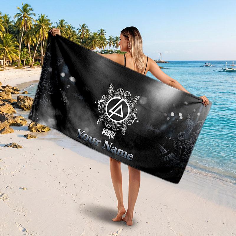 Linkin Park Customized Name Text Beach Towel, Soft Absorbent Towel Beach Pool Travel Personal Gift