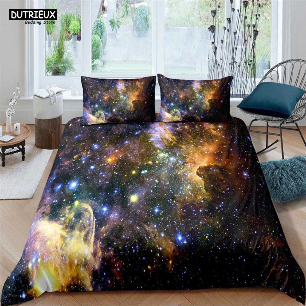 Cosmic Milky Way Print Polyester Bedding Sets Child Kids Covers Boys Bed Linen Set For Teens King Size Bedding Set