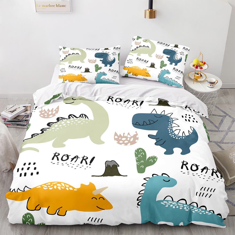 Printed Dinosaur Cartoon Quilt Set Three-Piece Digital Printing Home Textile Kit Home Textile