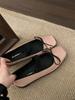 French bow light mouth flat heel single shoes women's shoes 2025 spring and autumn square head retro soft sole Doudou grandma ladyshoes