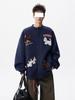Men's Cartoon Puppy Embroidered Round Neck Cardigan Hoodie - Spring/Autumn Loose Fit with Niche Design