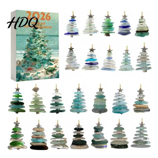 Regalo Conto alla Rovescia per le Feste per Bambini 2026 Calendario dell'Avvento Stile Vetro Marino Scatola Cieca 24 Pezzi Ornamenti a Tema Costiero Ornamenti Acrilici da Appendere all'Albero,
