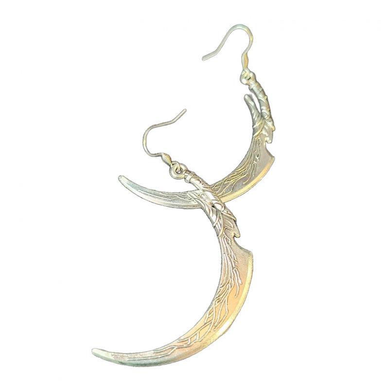 Jun An Gothic Antique Silver Knight Scythe Sword Earrings